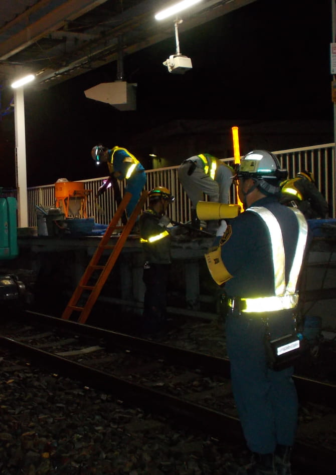 鉄道の警備をしている様子