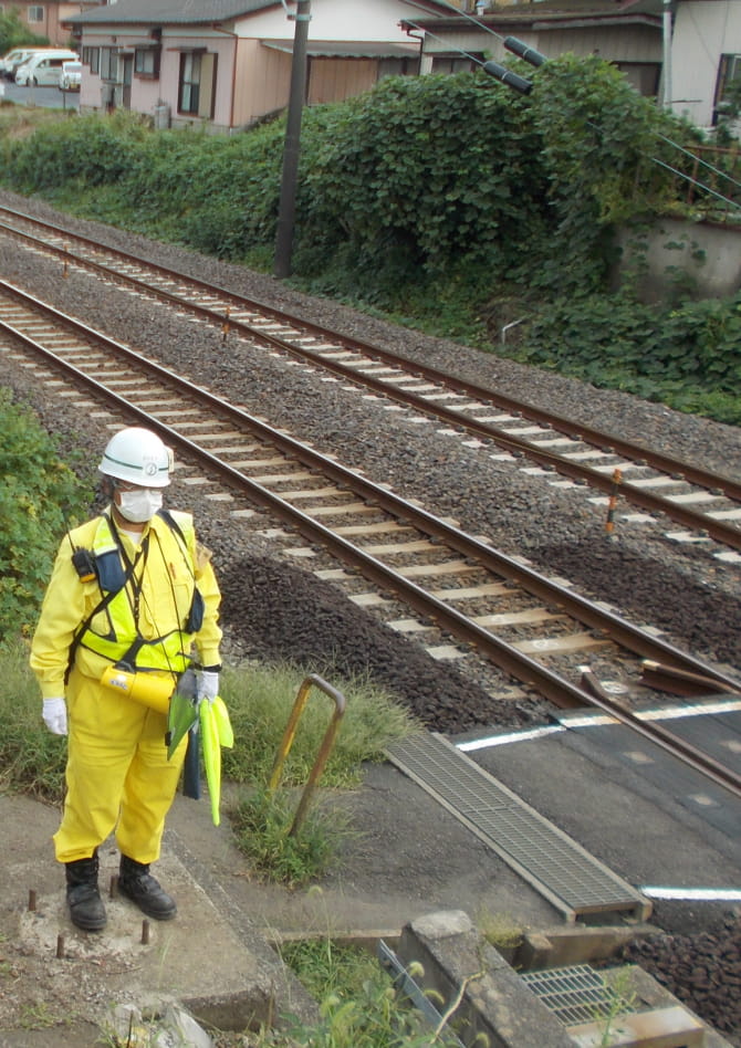 路線で警備をしている様子